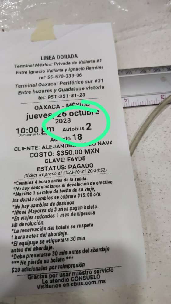 boleto de pasajero impreso