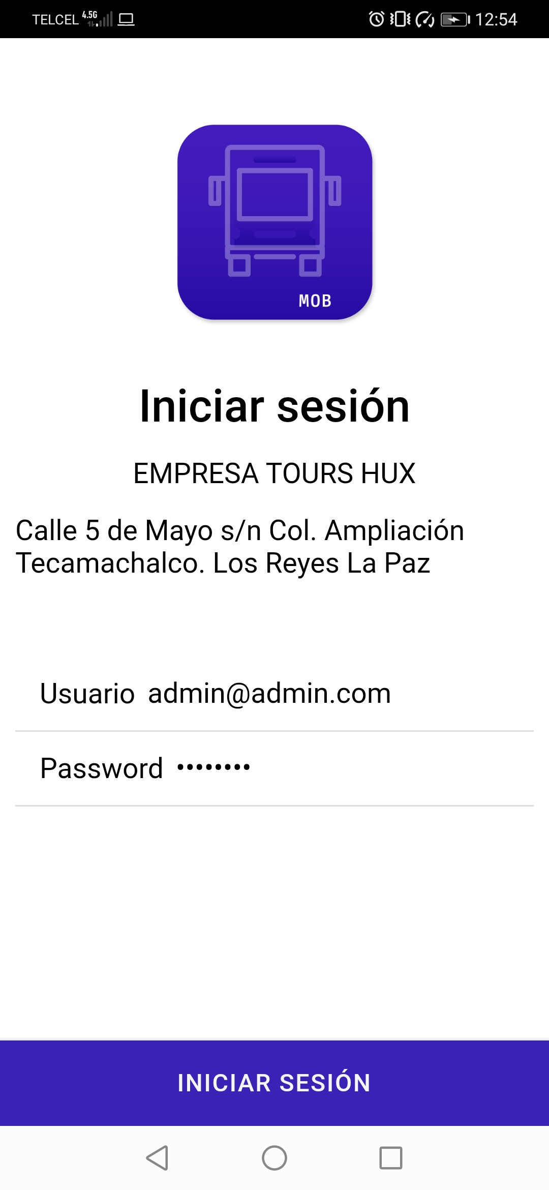 Login del sistema de venta de boletos CBus