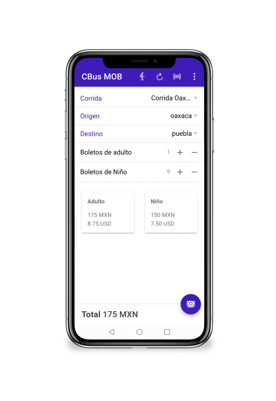 Aplicación en andriod para venta de boletos en ruta o abordo de unidad - CBus MOB