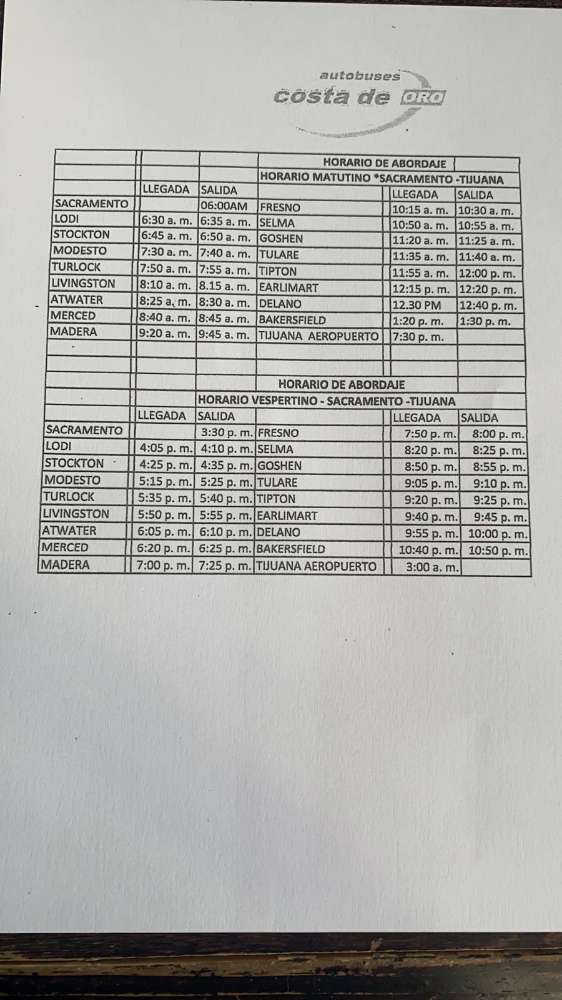 lista de horarios de ruta