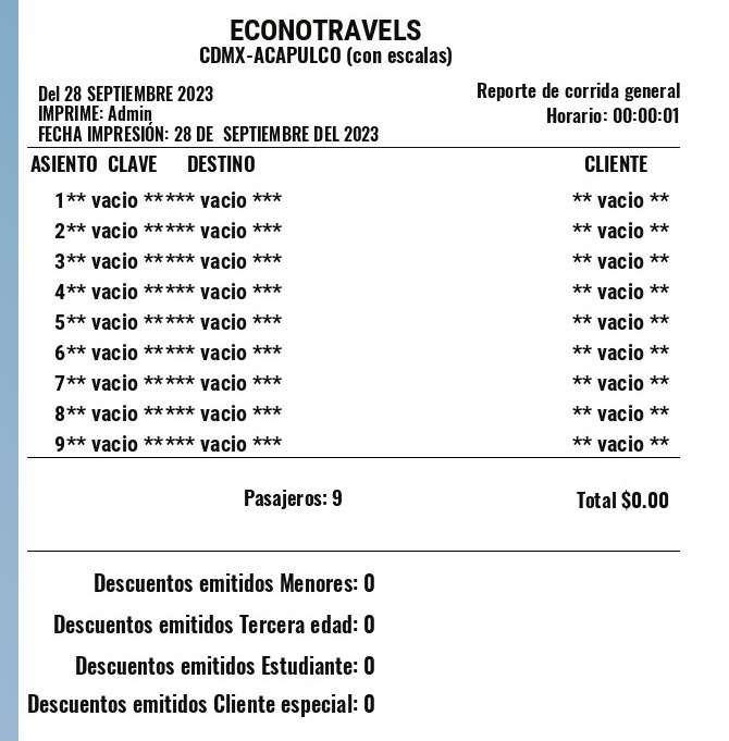 reporte de pasajeros sistema de venta de boletos