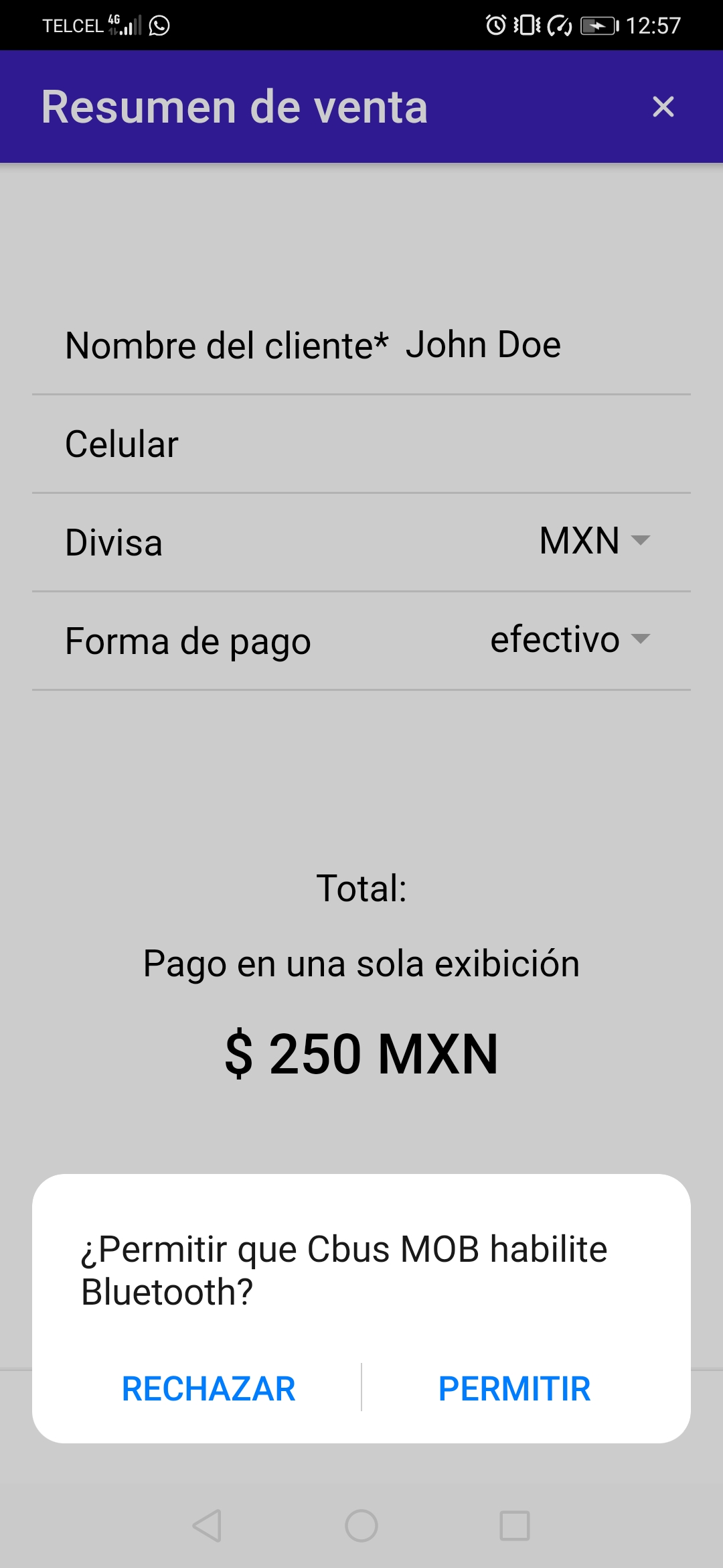 Aplicación de venta de boletos de autobús e impresión del ticket